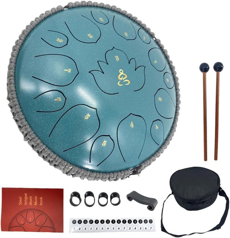 YoungMonic Steel Tongue Drum 13 Inches 15 Notes C Major Steel Drums Rain Chimes for Outside Percussion Instrument with Drum Mallets and Carry Bag - Image 1